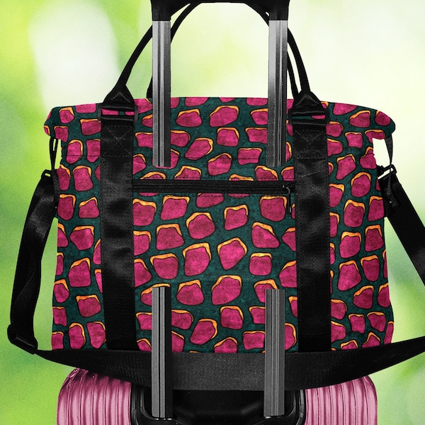 Sac de voyage imprimé motif fausse peau fuchsia, bagage à main en nylon épais avec pochette pour valise, sac week-end coloré pour femme