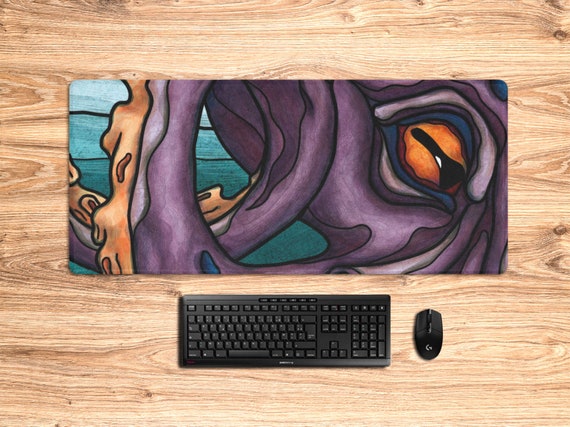 Large octopus desk mat, XXL mouse pad with giant octopus print, rubber kraken desk mat for gaming setup decoration