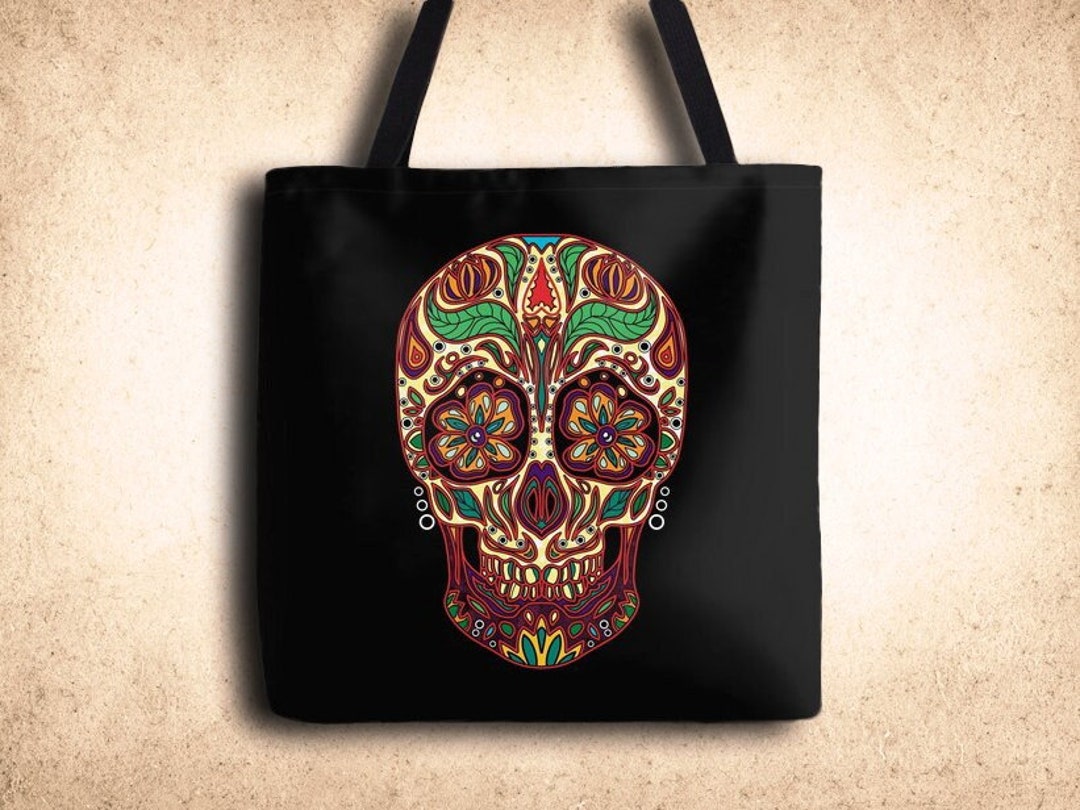 Sugar Skull Tote Bag Mexican Skull Illustrated in Retro Style - Etsy