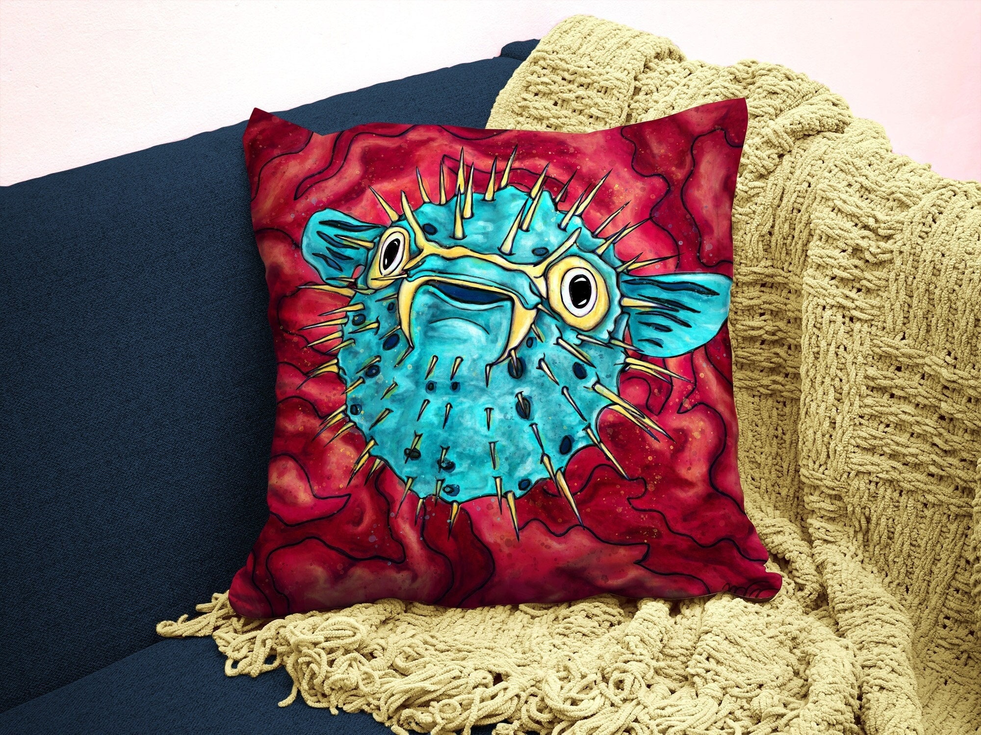 Coussin Thème Mer - Tortue, Poissons et Coraux - C ' Chouette Alchimie