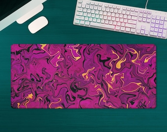 Hot pink desk mat, purple marble mousepad for laptop desk decoration, colorful desk mat for PC gamer girl dorm decor