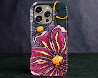 Floral phone case for iPhone 17e to 11, Galaxy S26 to S21 and Pixel series -compatible with MagSafe tough phone case, colorful boho gift