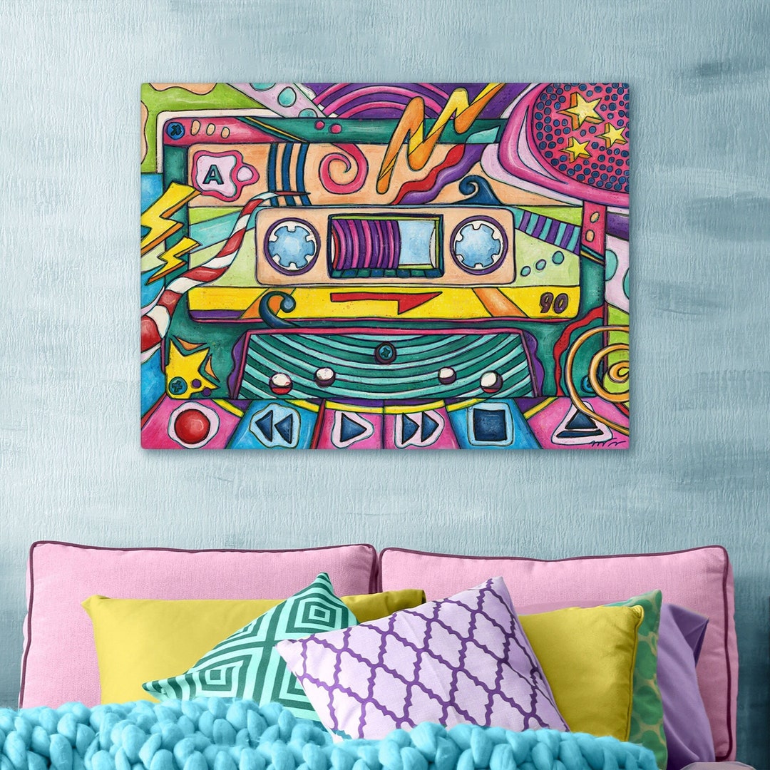 Mixtape Large Canvas Wall Art, 80s Pop Art Cassette Tape Painting