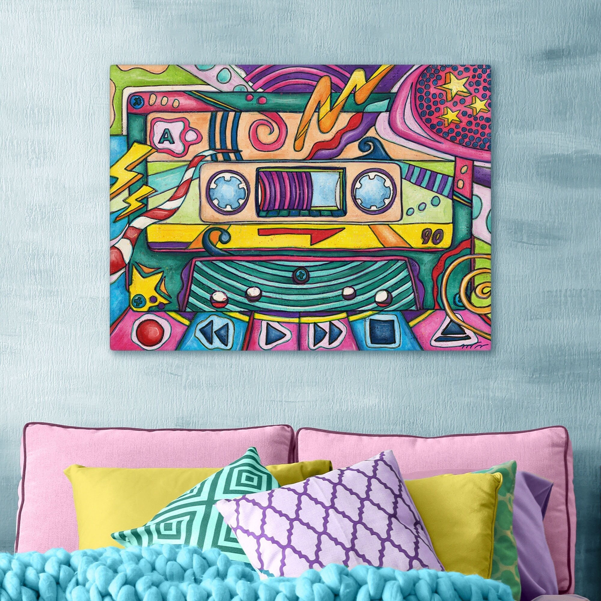 Mixtape Large Canvas Wall Art, 80s Pop Art Cassette Tape Painting