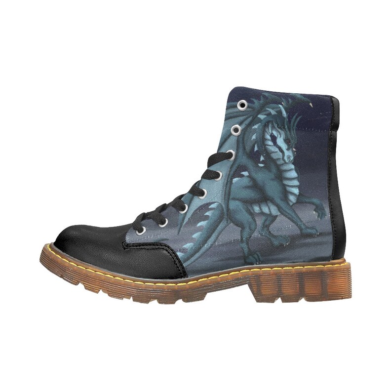 Fairy And Dragon Painting Printed On Boots Ankle Leather Image 0