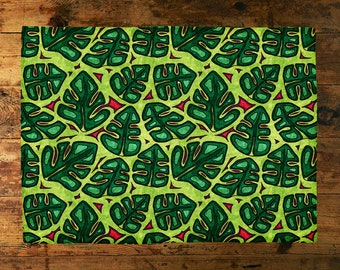 Set de table feuilles de monstera, sets imprimés motif feuillages jungle pour décor de salle à manger, idée cadeau décoration tropicale