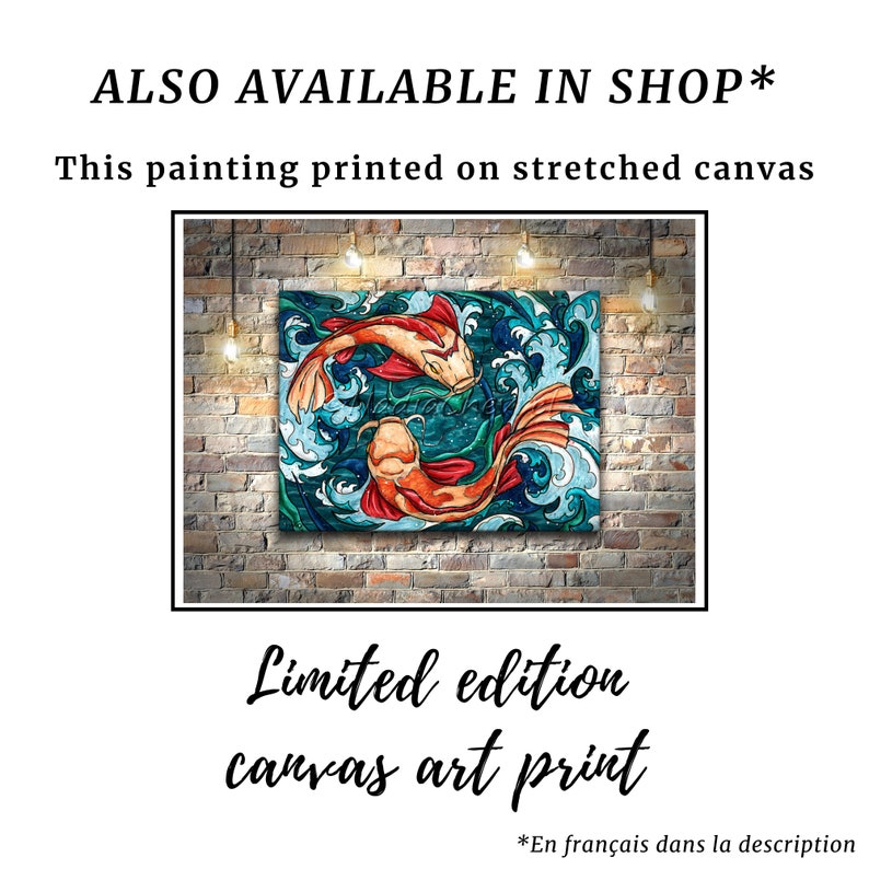 Koi fish wall art, Japanese fish painting printed on matte paper, Feng Shui Decor image 9