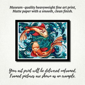Koi fish wall art, Japanese fish painting printed on matte paper, Feng Shui Decor image 3