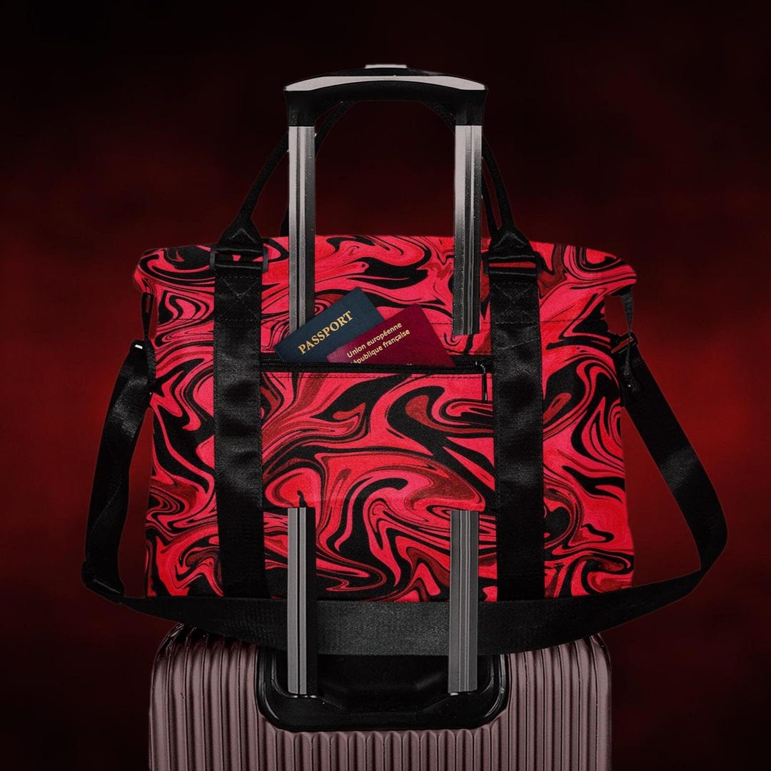 Red and Black Abstract Duffle Bag, Punk Rock Weekender Bag With