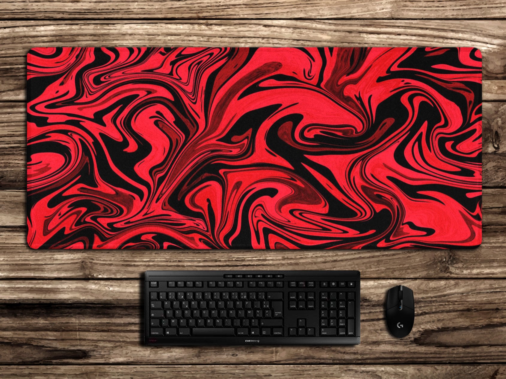 Red and Black Abstract XXL Mousepad, Liquid Marble Mouse Pad for Laptop