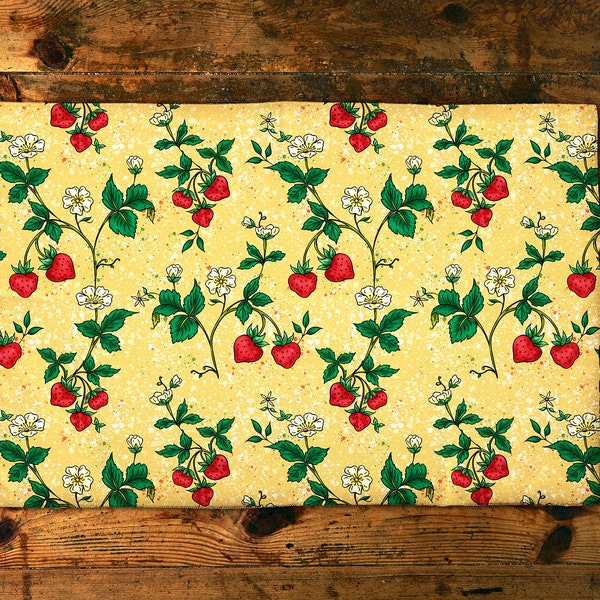 Set de table motif fraises, ensemble de 2 4 ou 6 sets imprimés fruits du jardin pour décor campagne, décoration de table estivale et colorée