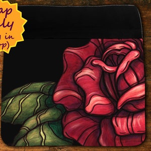 Dark red rose flap for crossbody bag, Changeable flap printed with goth flower art for messenger bag, flap for casual bag for women gift