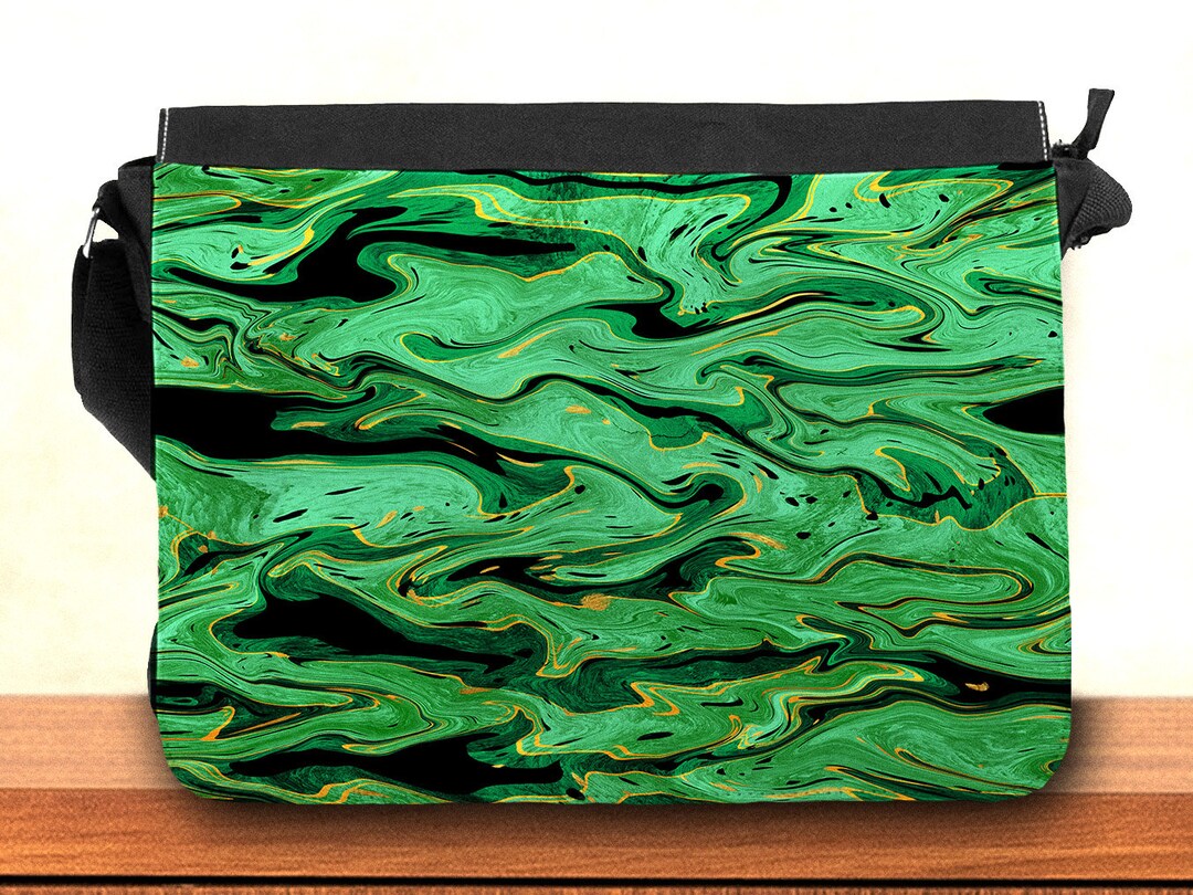 Emerald Green Camo Crossbody Bag, Messenger Bag Printed With Abstract