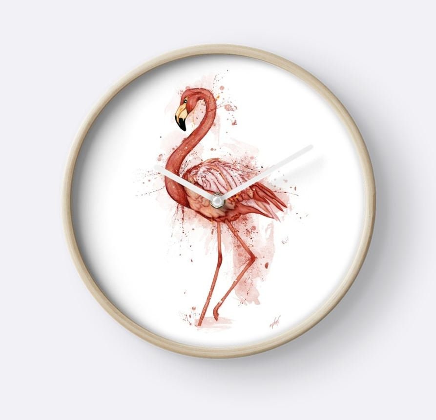 Horloge Murale Flamant Rose, Accessoire Oiseau Tropical Pour Décoration de Cuisine Aux Tons Pastels,