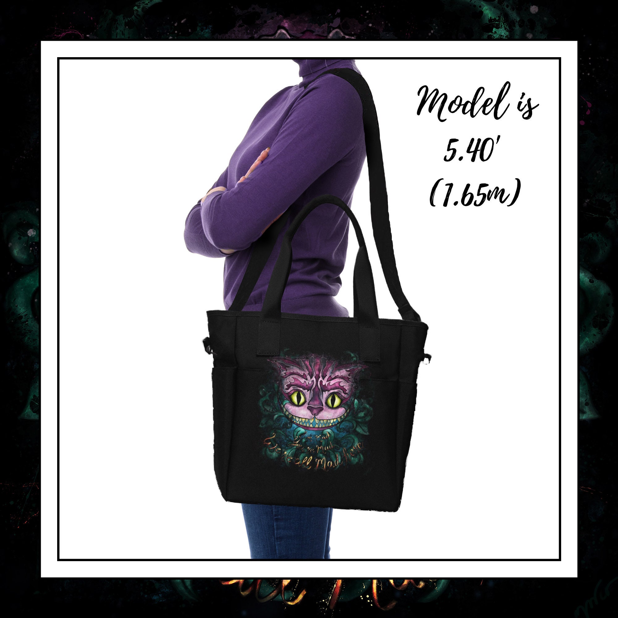 Cheshire Cat Tote Bag With Zipper : Alice in Wonderland Goth