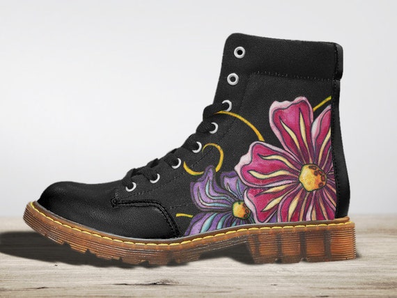 Botas florales negras moradas y rosa fucsia botas hippies | Etsy México