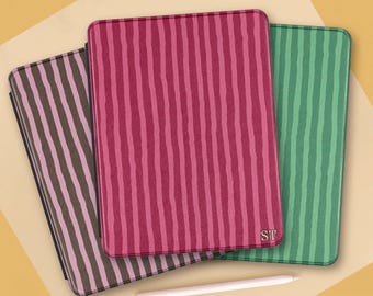 Custom striped case for iPad with pencil holder, Colorful vegan leather case with stand, Available for A16 11th gen and Air/Pro models