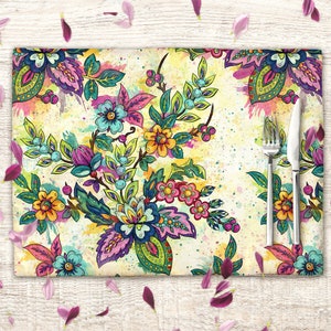 Bunte florale Tischsets Set, Essmatte mit Aquarell Blumen für moderne Bauernhaus Tischdekoration, Frühling Tischset 1 2 4 oder 6