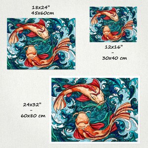 Koi fish wall art, Japanese fish painting printed on matte paper, Feng Shui Decor image 2