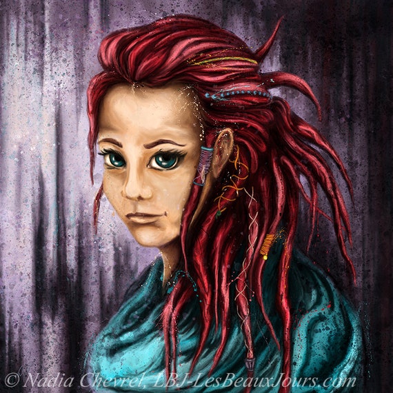 Portrait Young Girl Red Dreadlocks Printed Canvas Modern Art Painting Woman Dreadlocks Art Fine Print Art Digital Painting