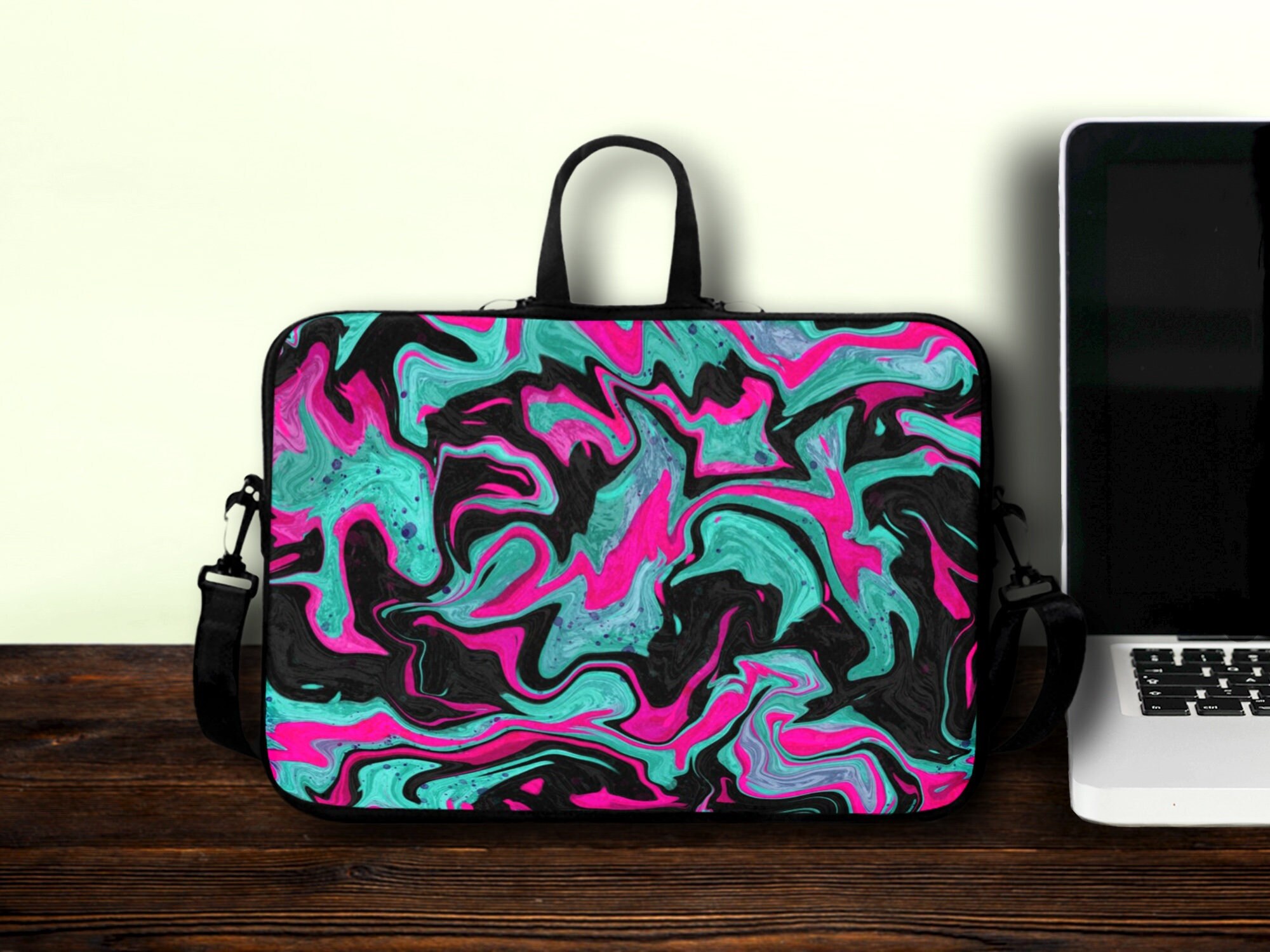 Techno Colors Computer Bag With Strap Melted Cyan and Magenta - Etsy