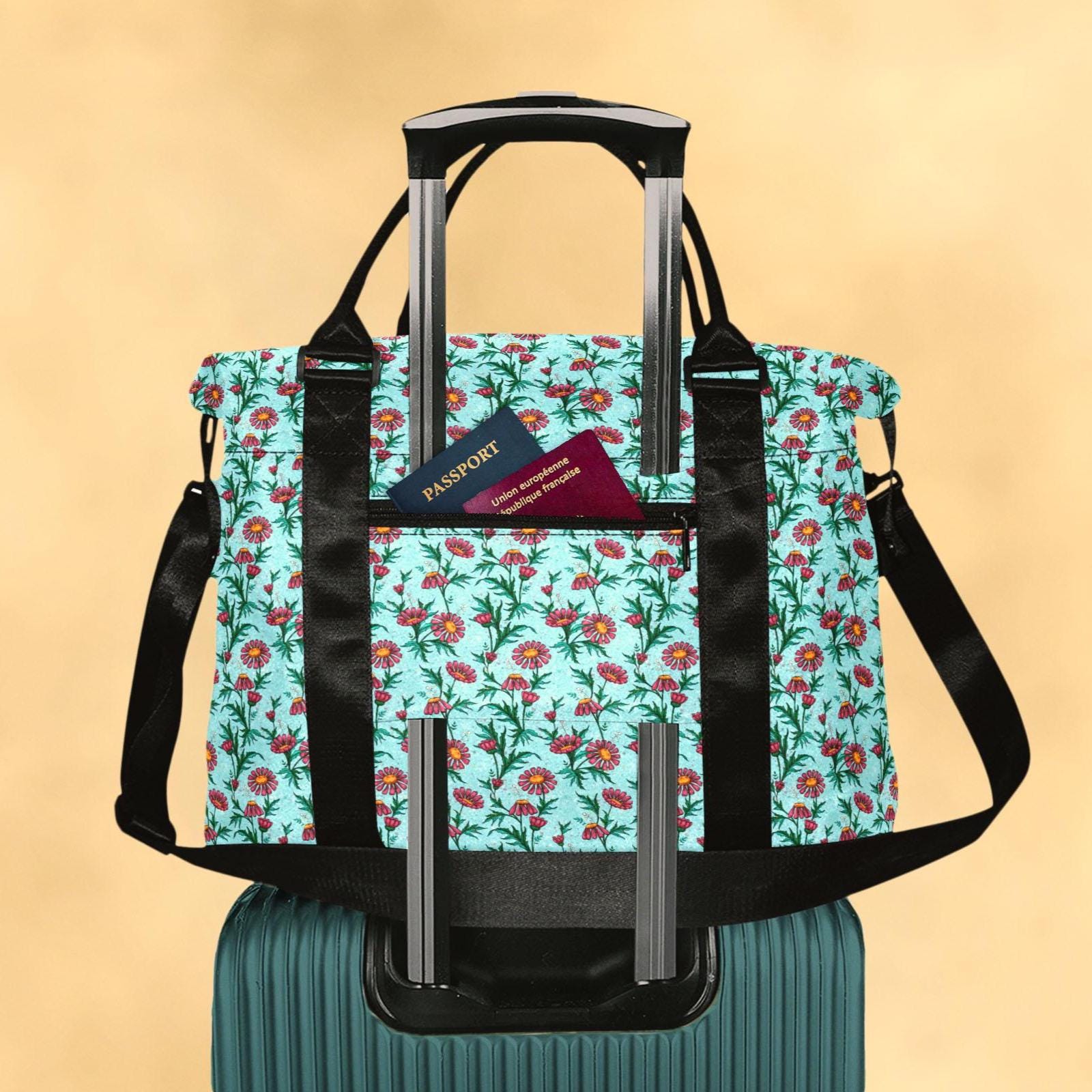 バッグ wevy.T Floral Travel Bag With Trolley Sleeve, Daisy Weekender Bag With