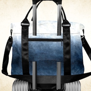 Seesack, blauer und weißer Seesack, Frauen oder Männer Reisetasche mit Griffen Gurt und Trolleytasche, ombre Batik Wochenendtasche für Jugendliche
