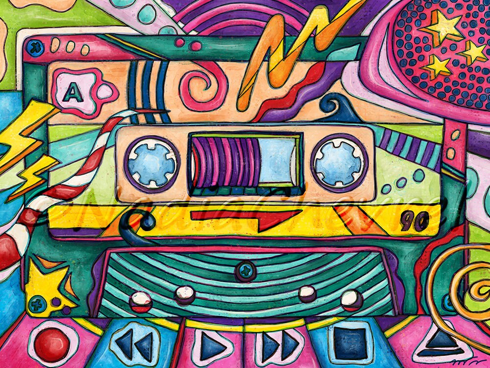Mixtape Large Canvas Wall Art, 80s Pop Art Cassette Tape Painting