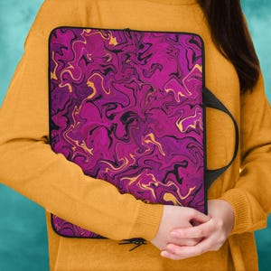 Housse ordinateur abstrait magenta et noir, pochette zippée pour tablette ou étui PC portable, sac léger de 10 à 17 pouces adolescente