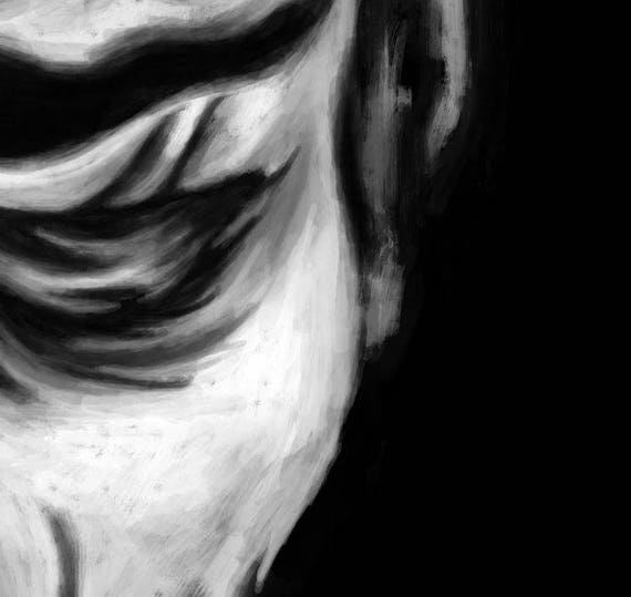 Peinture Visage Triste Portrait Homme Noir Et Blanc Tableau Visage Stylisé Homme Sombre Art Numérique Impression Toile Tirage Limité