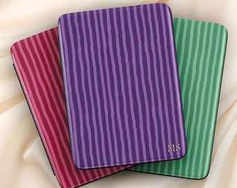 Striped case for Kindle Paperwhite & Colorsoft 11th - 12th gen, Colorful faux-leather case with hand strap, Personalized gift for reader