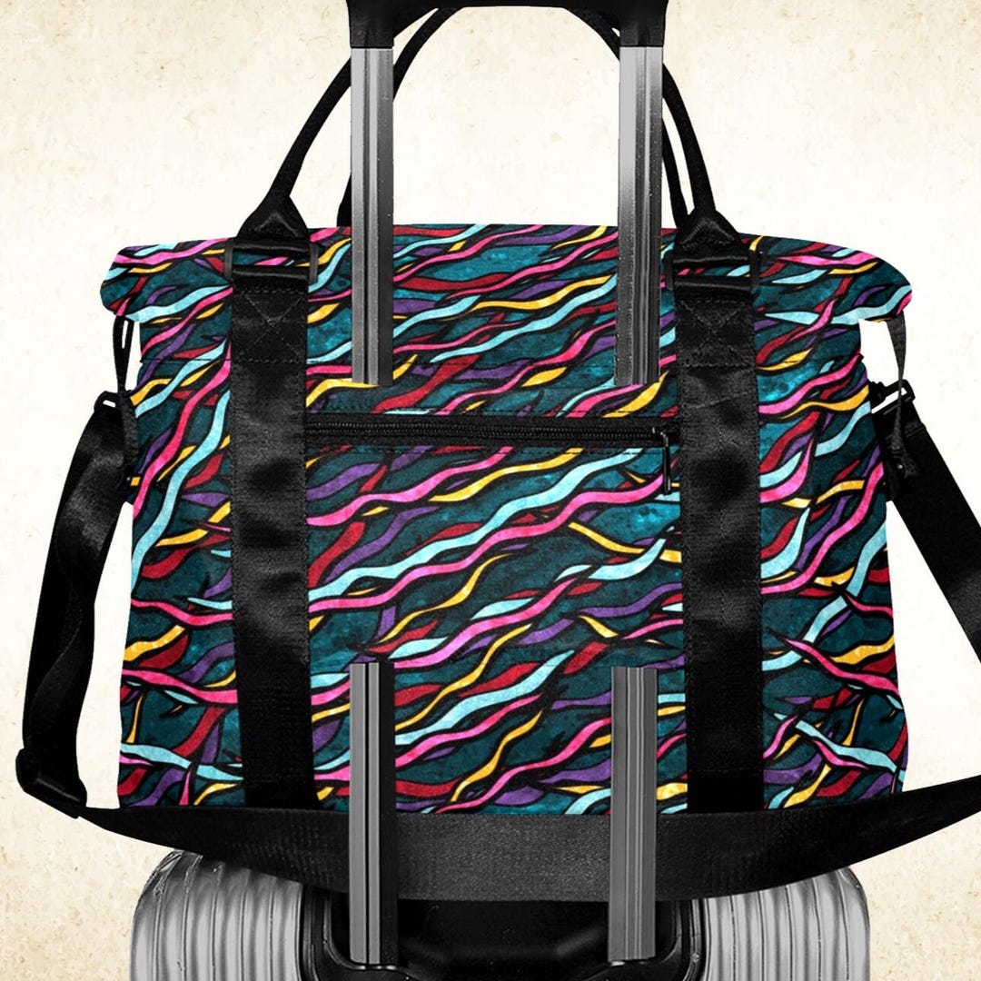 Whimsical Stripes Duffle Bag Rainbow Ribbons Weekender Bag With Strap whimsical-stripes-duffle-bag-rainbow-ribbons-weekender-bag-with-strap