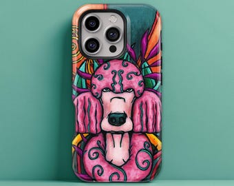 Pink poodle phone case for iPhone 17 to 11, Galaxy and Pixel series - option MagSafe compatible, quirky tough phone case for poodle mom gift
