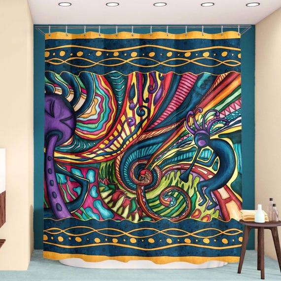DYNH Tenda Da Doccia Sud-Ovest Etnica Kokopelli (182x198 Cm) Con Ganci - Stile Tribale Per Bagno, In Poliestere Impermeabile