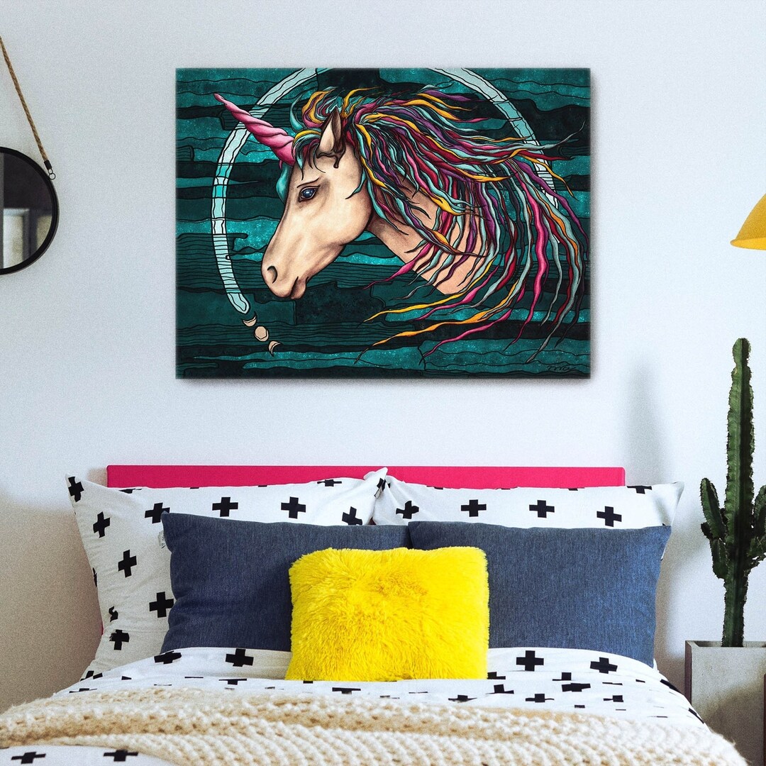 Impresión en lienzo de unicornio arcoíris: arte de fantasía