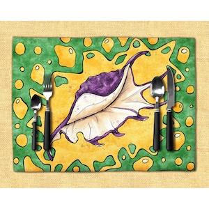 Juego de manteles individuales con conchas marinas, coloridos manteles con estampado de conchas de araña para una decoración de mesa oceánica brillante, mantel individual artístico para regalo del propietario de una cabaña junto al mar