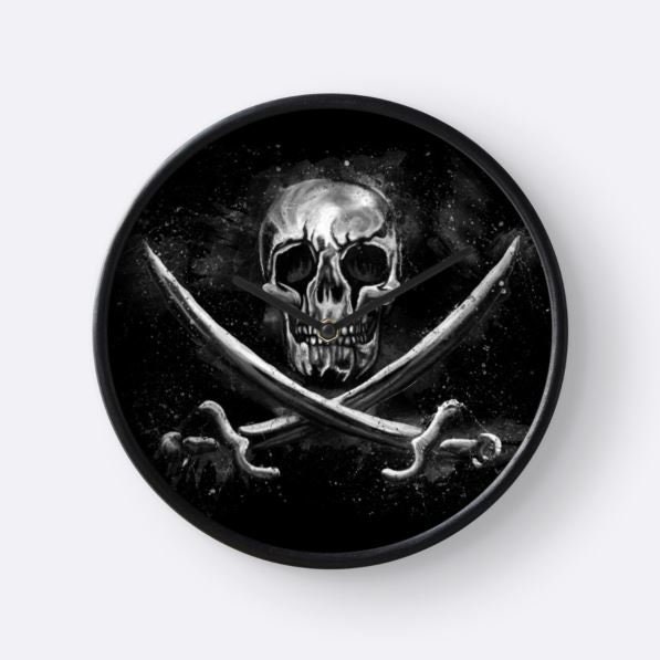 Horloge Murale Drapeau Pirate, Décoration Originale Crâne Idée Cadeau Déco Style Punk Rock Pour Jeun