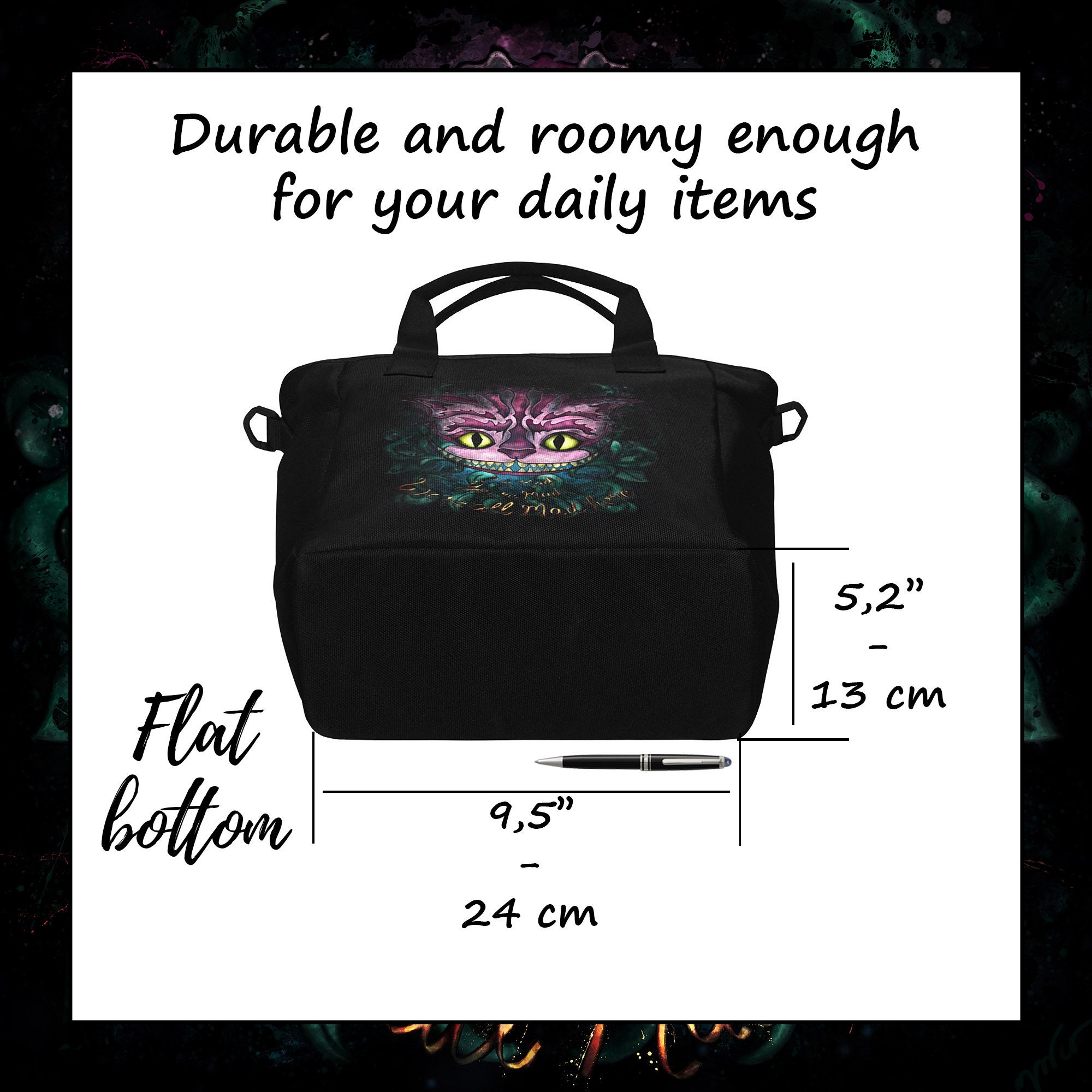 Cheshire Cat Tote Bag With Zipper : Alice in Wonderland Goth