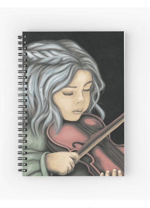 Girl With Violin Notebook Spiral Theme Reproduction Painting Technique On The Cover Paper Sketch Child Portrait