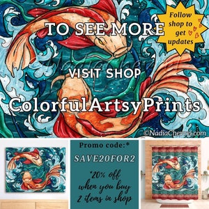 Koi fish wall art, Japanese fish painting printed on matte paper, Feng Shui Decor image 10