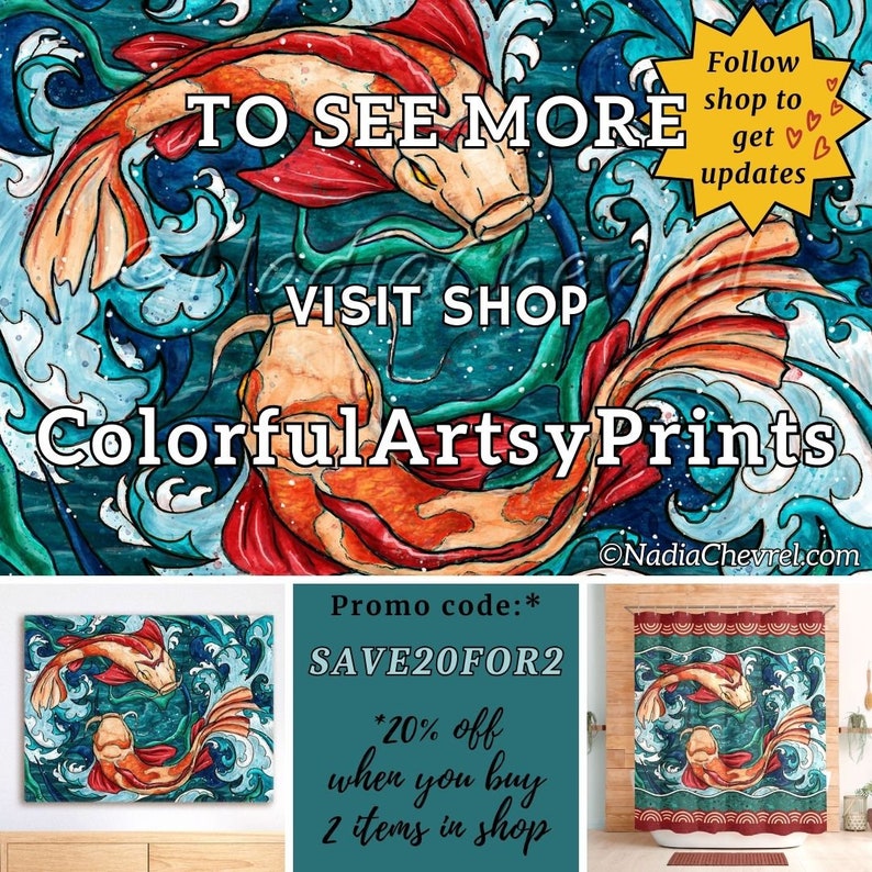 Koi fish wall art, Japanese fish painting printed on matte paper, Feng Shui Decor image 10