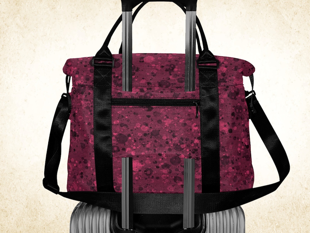 Magenta and Black Duffle Bag, Women Weekender Bag With Strap and Trolley Sleeve, Dripping Paint