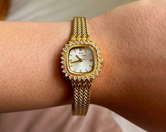 Délicate montre pour femme carrée rétro or pierre vintage simple, réglable, élégante, minimaliste, accessoires de bijoux, cadeaux pour elle, anniversaire