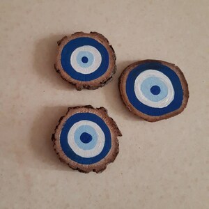 Turkish evil eye decor, eye magnet, Fridge accessories, Painted wood magnet, Hand-painted wood slice, Kitchen decor, Magnet Set