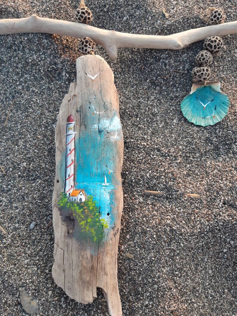 Driftwood Driftwood art Painted driftwood Beach decor Etsy