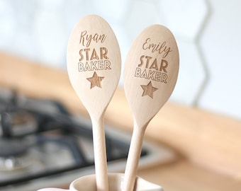 Star Baker Personalised Engraved Wooden Spoon, Cooking, Baking Gift, Wooden Spoon Award, Chef Spoon, Natural Wood, Cake Bake Award