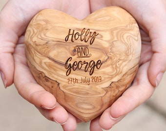 Engraved Olive Wood Heart - Valentines Gift - Personalised 5th Anniversary Gift - Wood Anniversary