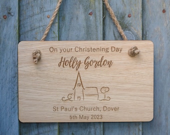 Engraved Wood Custom Plaque Sign Perfect for a Christening Gift. Baptism or Naming Day Present for a Baby Girl or Boy, First Communion gift.
