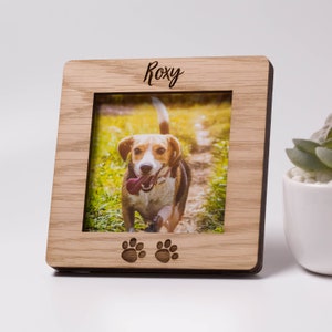 Personalised Paw Print Square Oak Photo Frame, Pet Memorial, Dog or Cat Loss, Rainbow Bridge, Paw Print, Remembrance, Pet Loss Gift