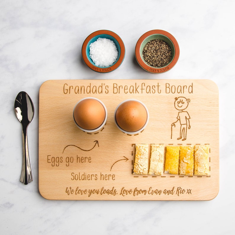 Egg and Soldiers Serving Board, Dippy Eggs and Toast, Father's Day, Gift for Easter, Gifts for a Child's Birthday, Custom Text with Name image 3